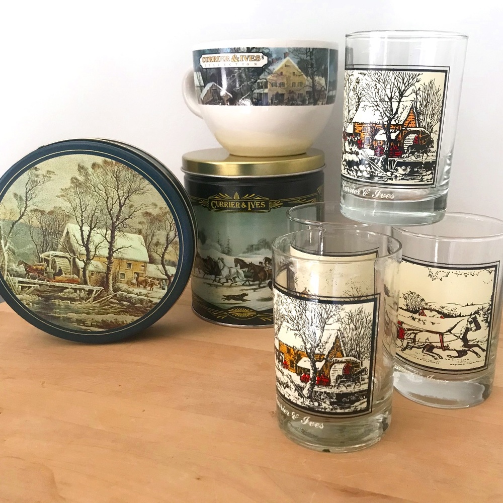Currier & Ives Canister and Beverage Set